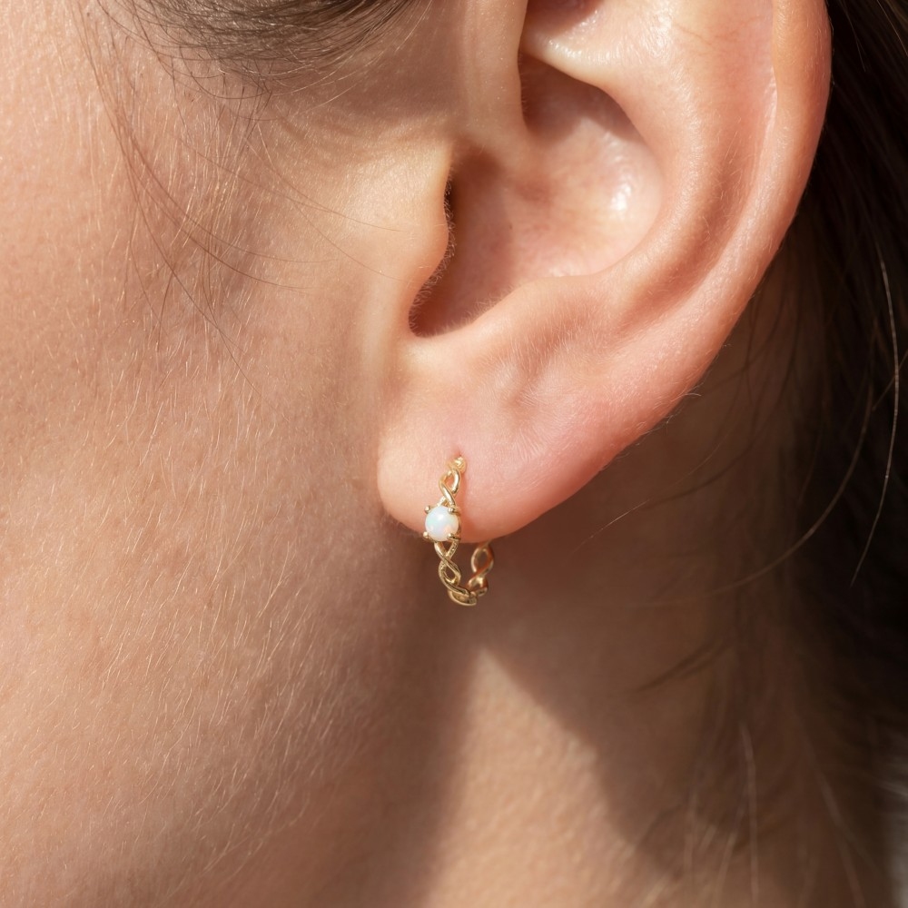 Opal Stud Chain Twist Hoop Earrings