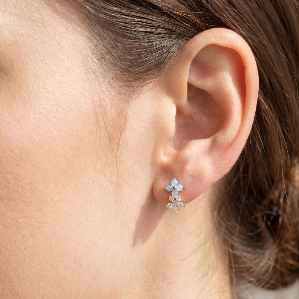 Gold Dipped Cz Mini Flower Stud Earrings