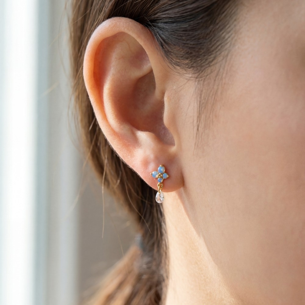 Gold Dipped Mini Flower Cz Drop Earrings