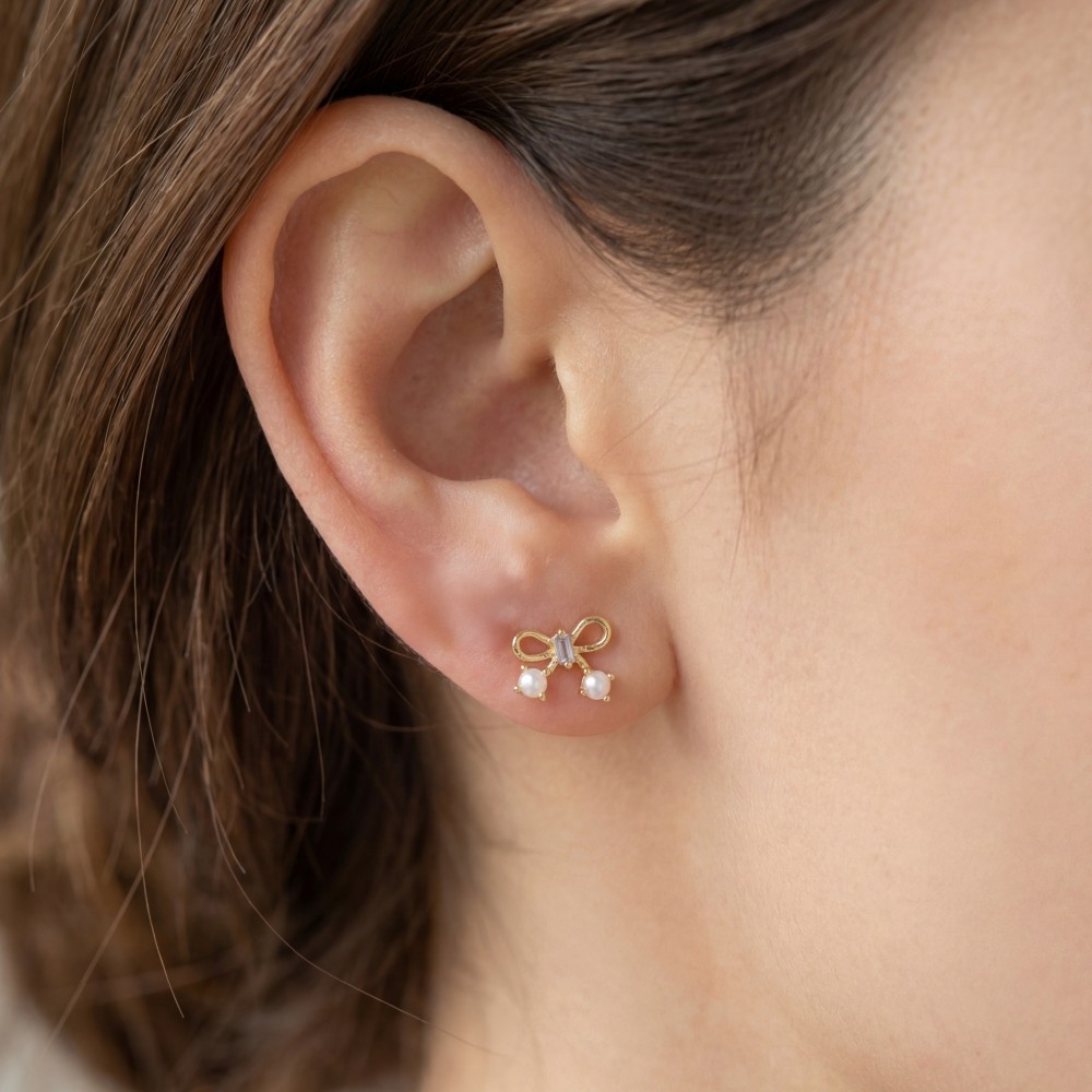 Gold Dipped Mini Ribbon Bow Stud Earrings