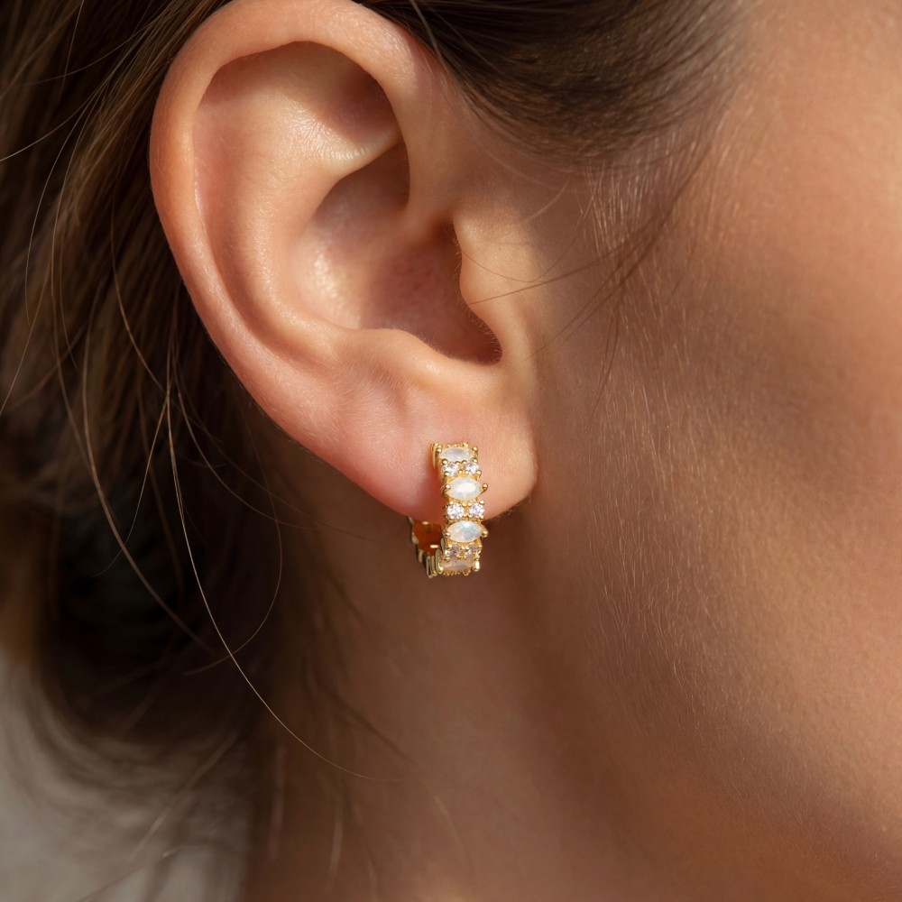 Gold Dipped Mini Cz Studded Hoop Earrings