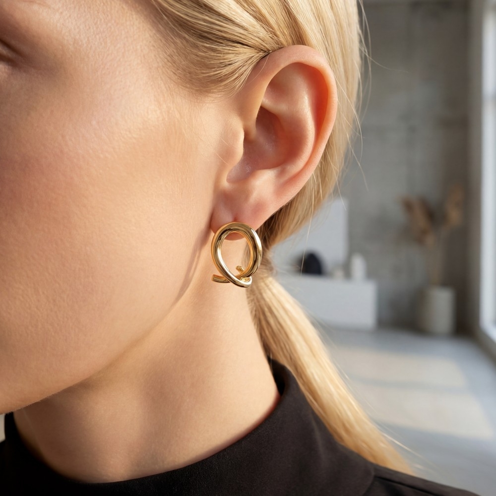 Metallic Round Loop Stud Earrings