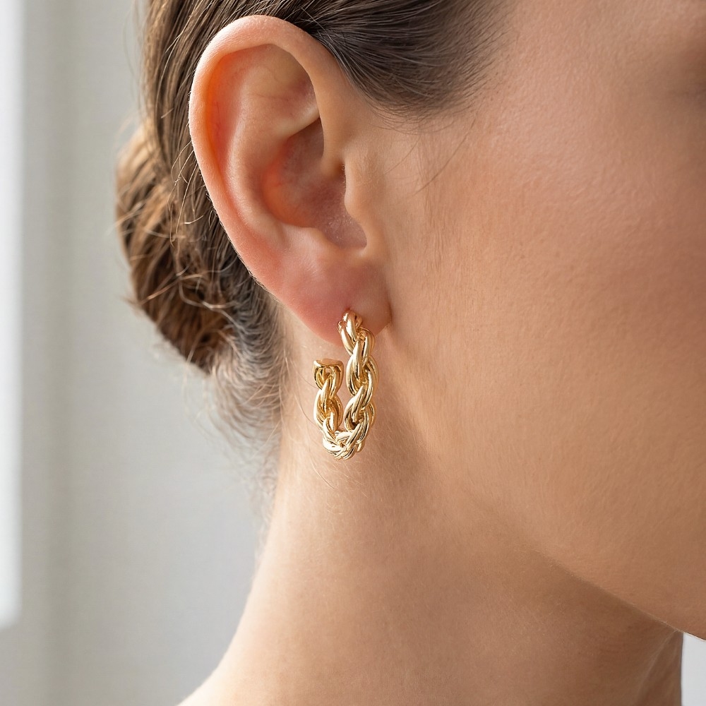 Metallic Braid Twist Hoop Earrings