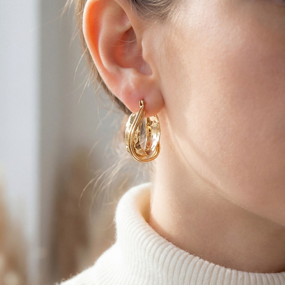 Layered Hammered Hoop Earrings