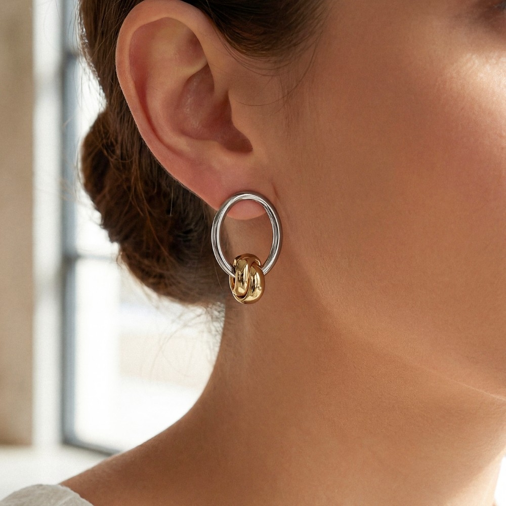 Two Tone Circle Cutout Drop Earrings