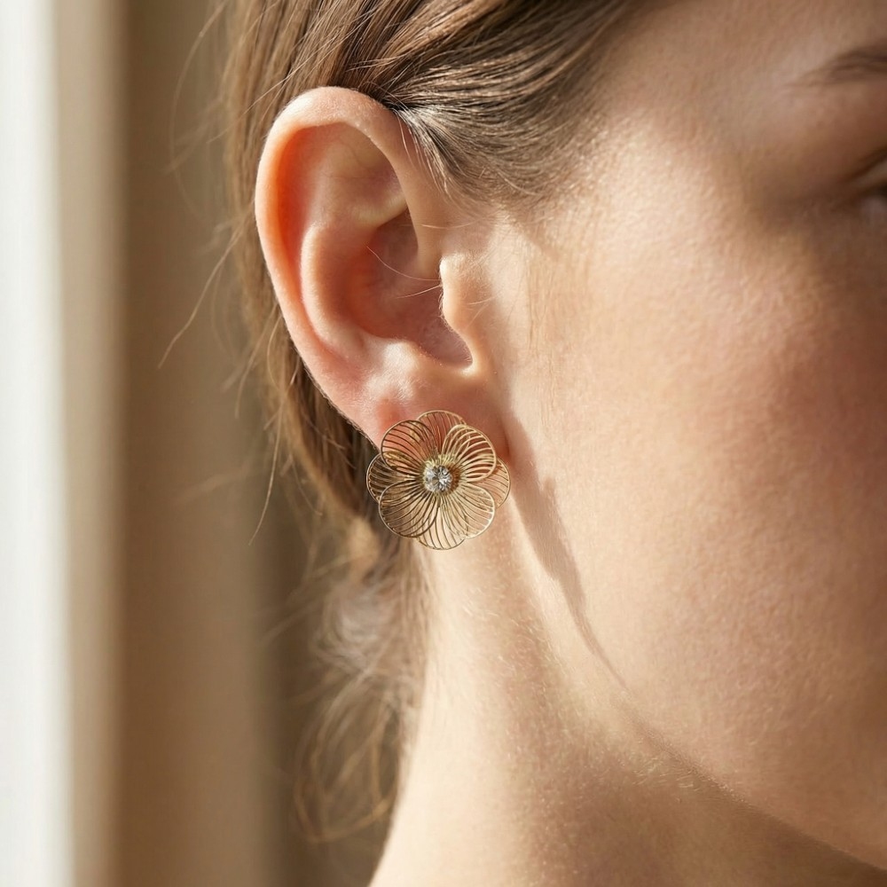 Layered Flower Petals Stud Earrings