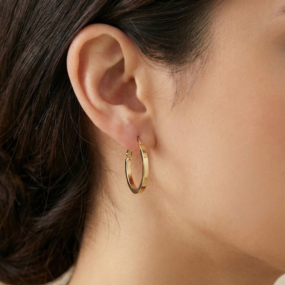Simple Flat Sided Latch Hoop Earrings