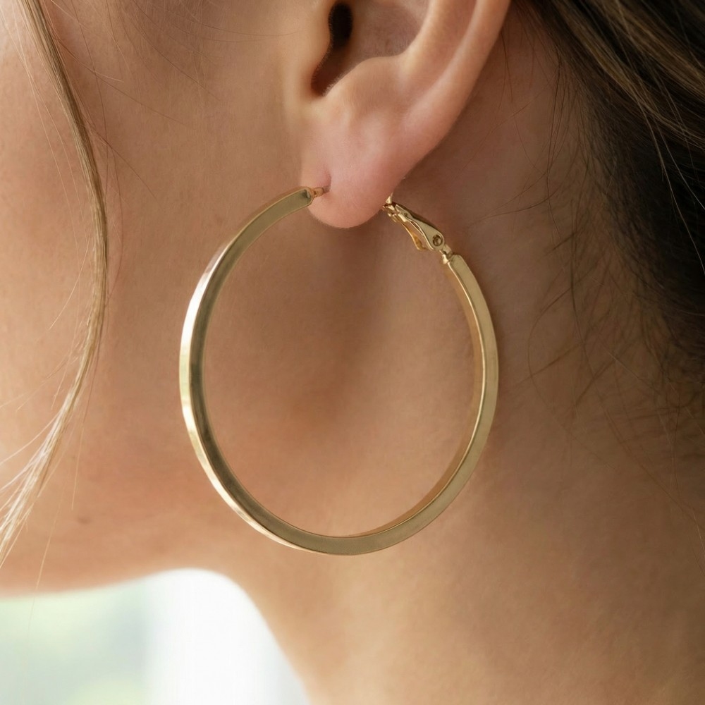 Large Flat Sided Latch Hoop Earrings