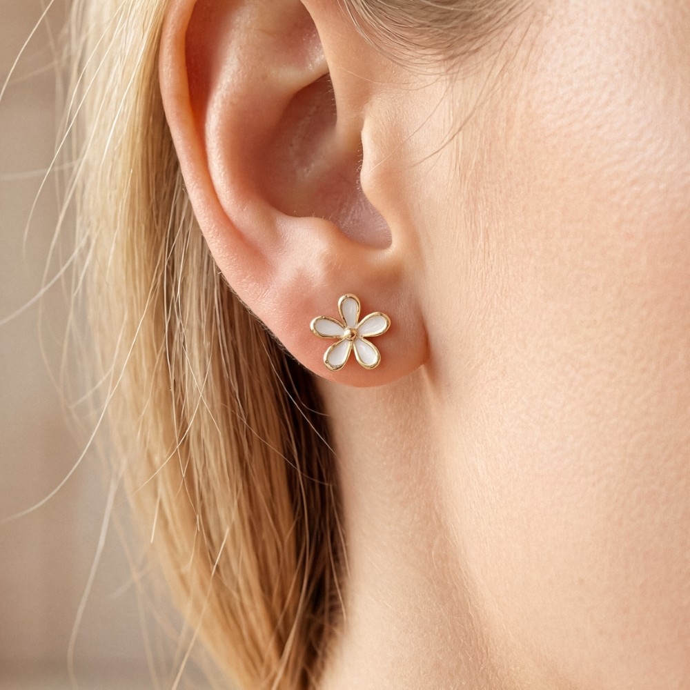 Mini Cz Enamel Flower Stud Earrings