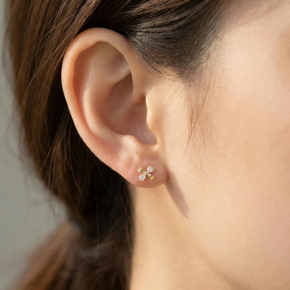 Cz Tear Studs Ribbon Bow Stud Earrings