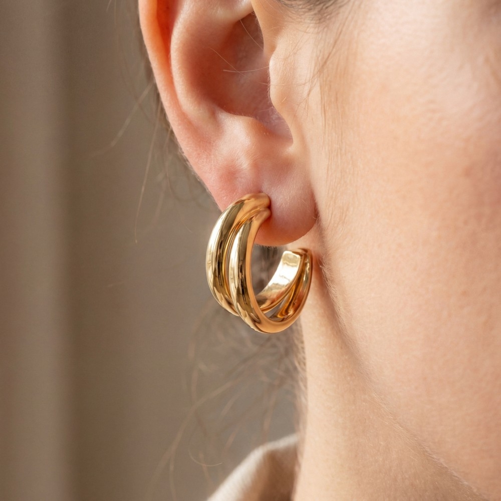 Solid Layered Curved Hoop Earrings