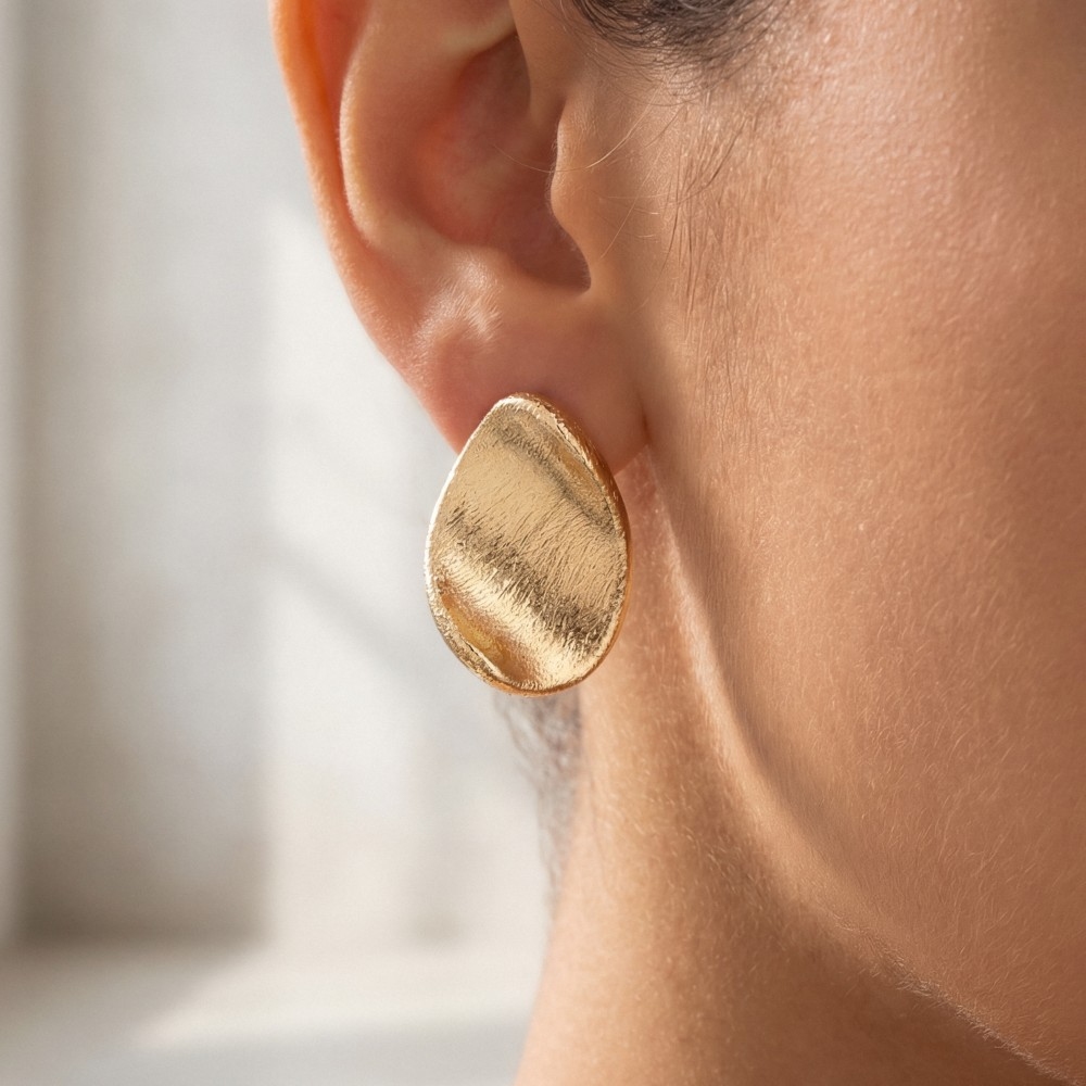 Brushed Curved Oval Stud Earrings