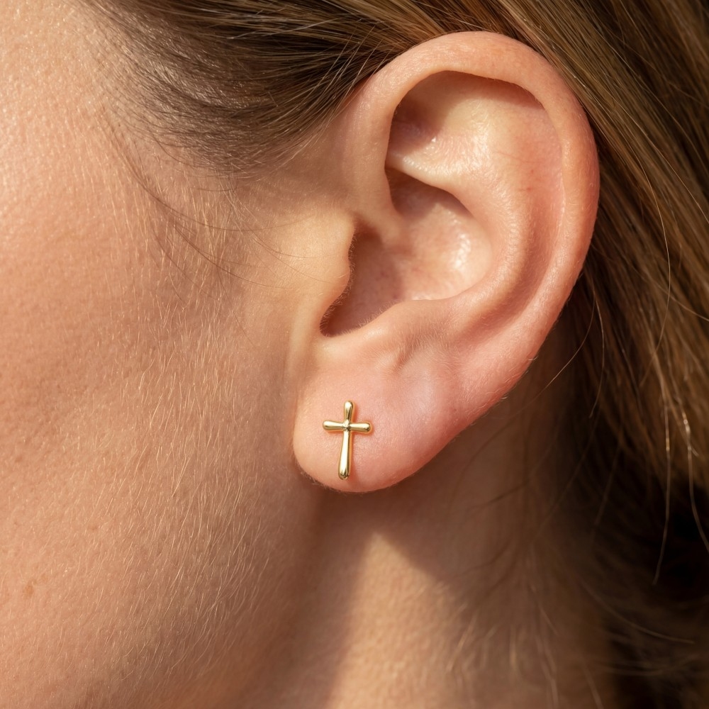 Gold Dipped Cross Mini Stud Earrings