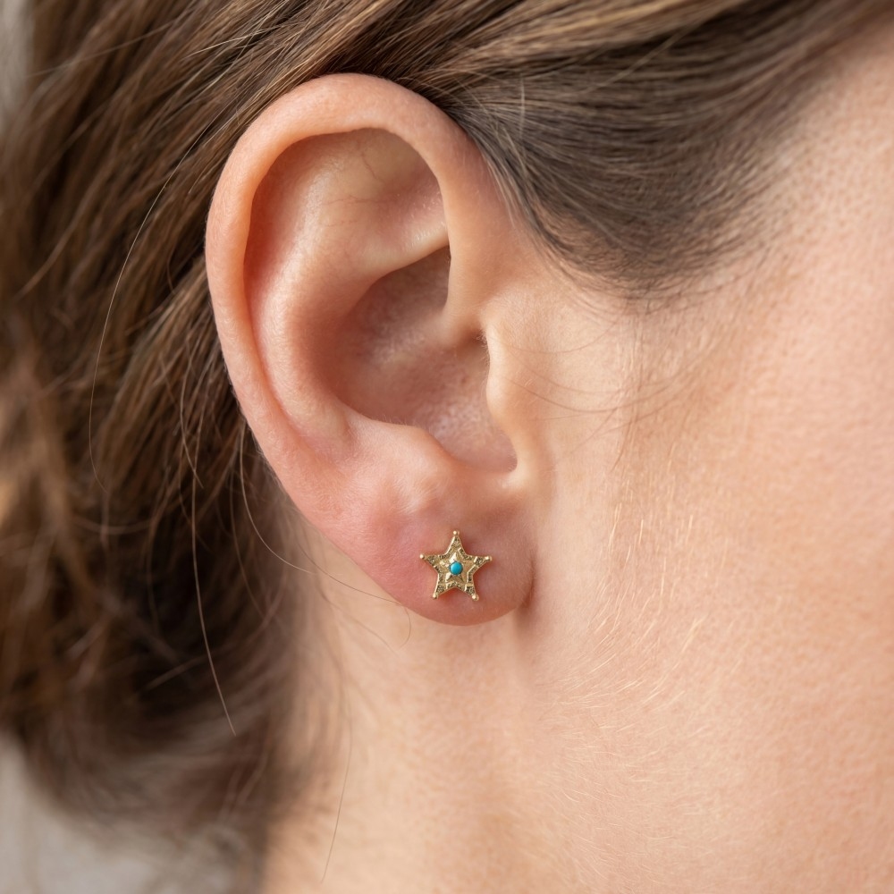 Gold Dipped Mini Star Badge Stud Earrings