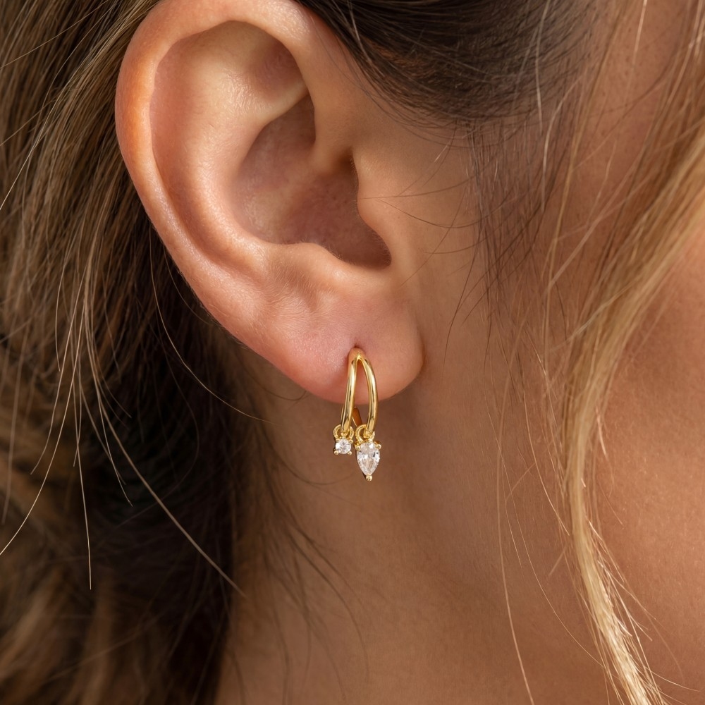 Gold Dipped Cz Two Row Hoop Earrings