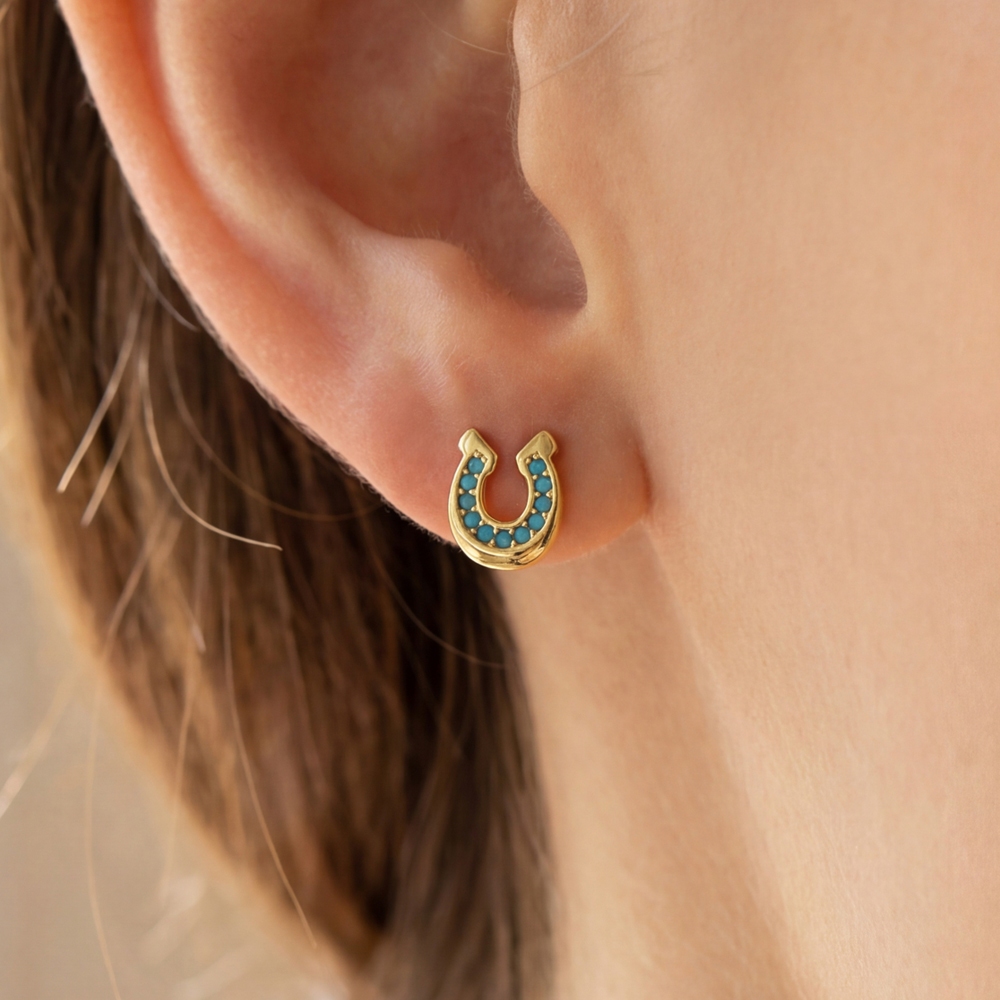 Gold Dipped Western Horse Shoe Stud Earrings