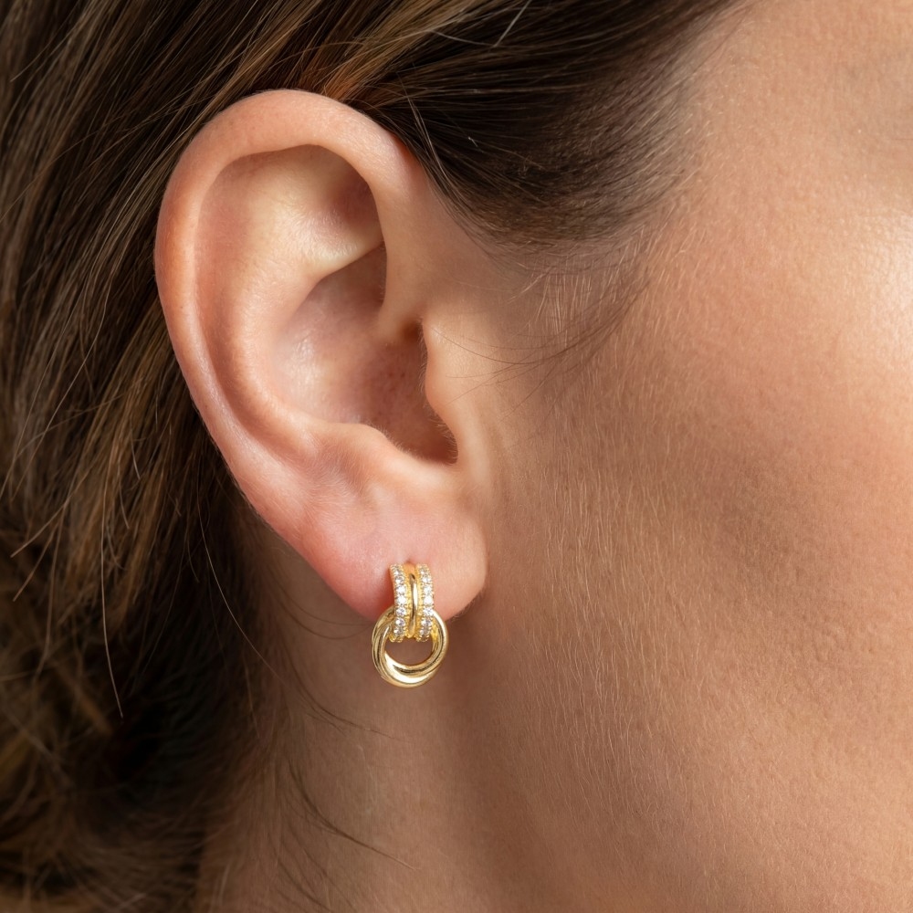 Gold Dipped Pave Ring Linked Earrings