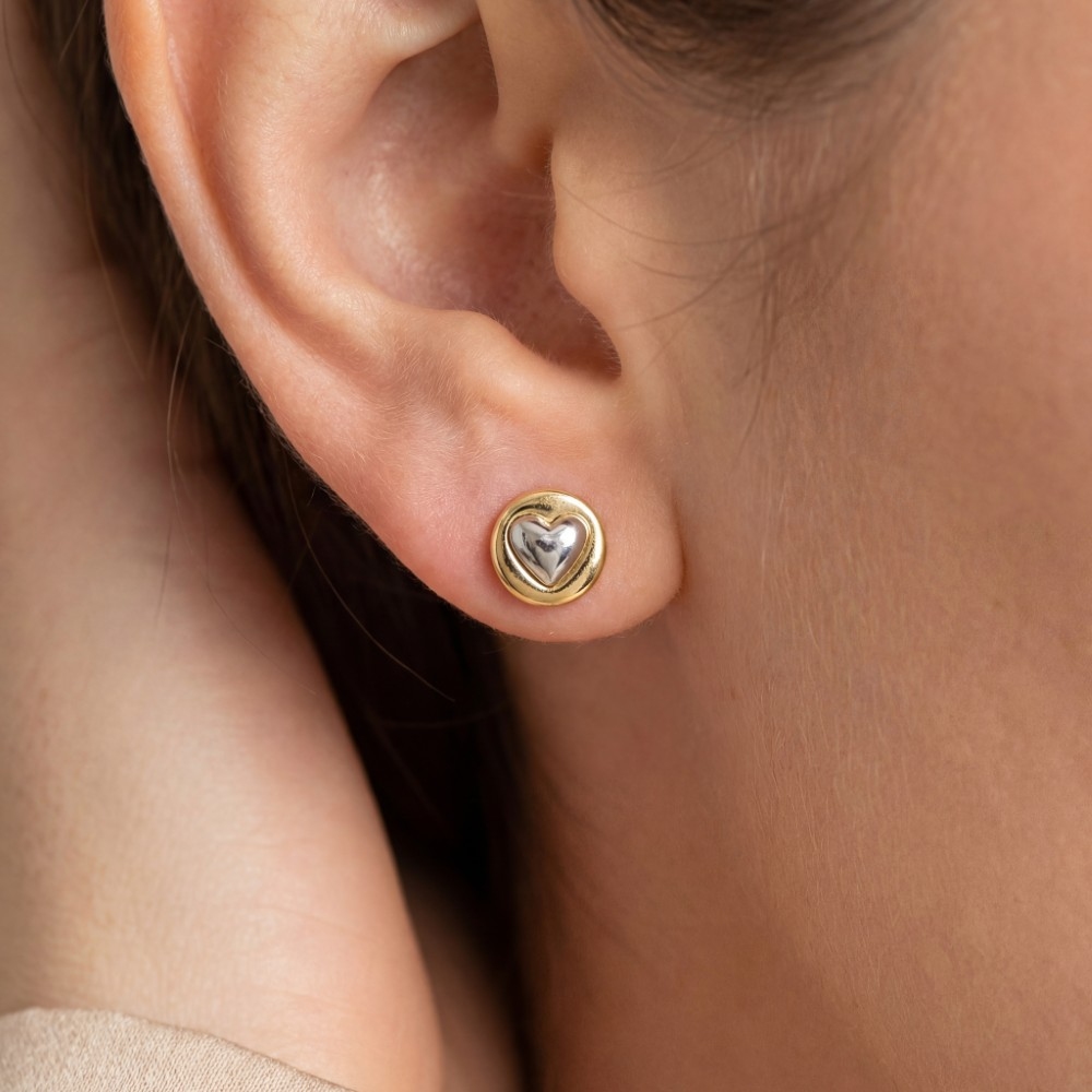 Gold Dipped Mini Heart Coin Stud Earrings