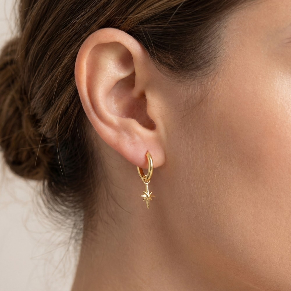 Gold Dipped Star Drop Hoop Earrings
