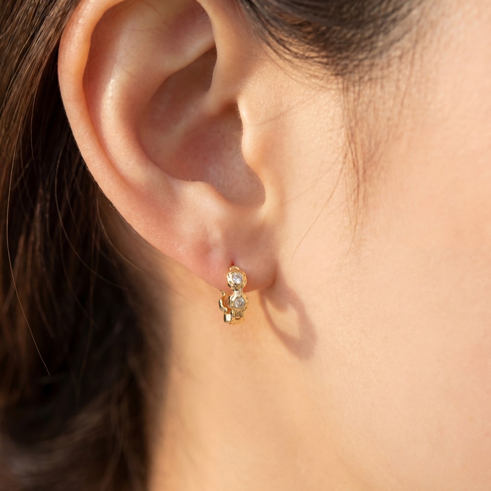 Gold Dipped Mini Cz Studded Hoop Earrings