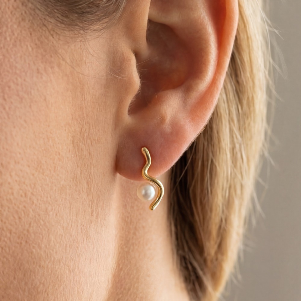 Gold Dipped Pearl Bead Abstract Stud Earrings