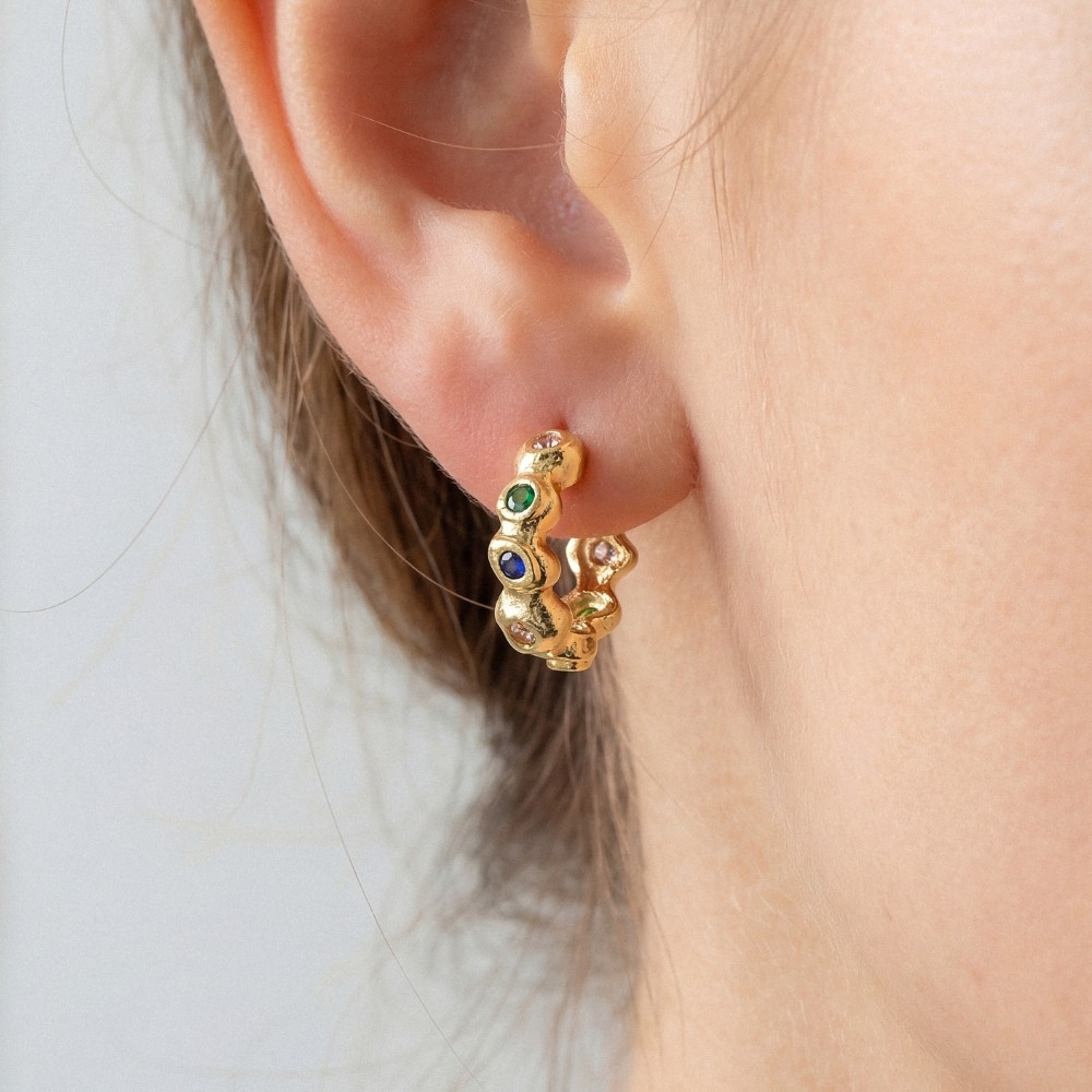 Gold Dipped Vibrant Studded Hoop Earrings