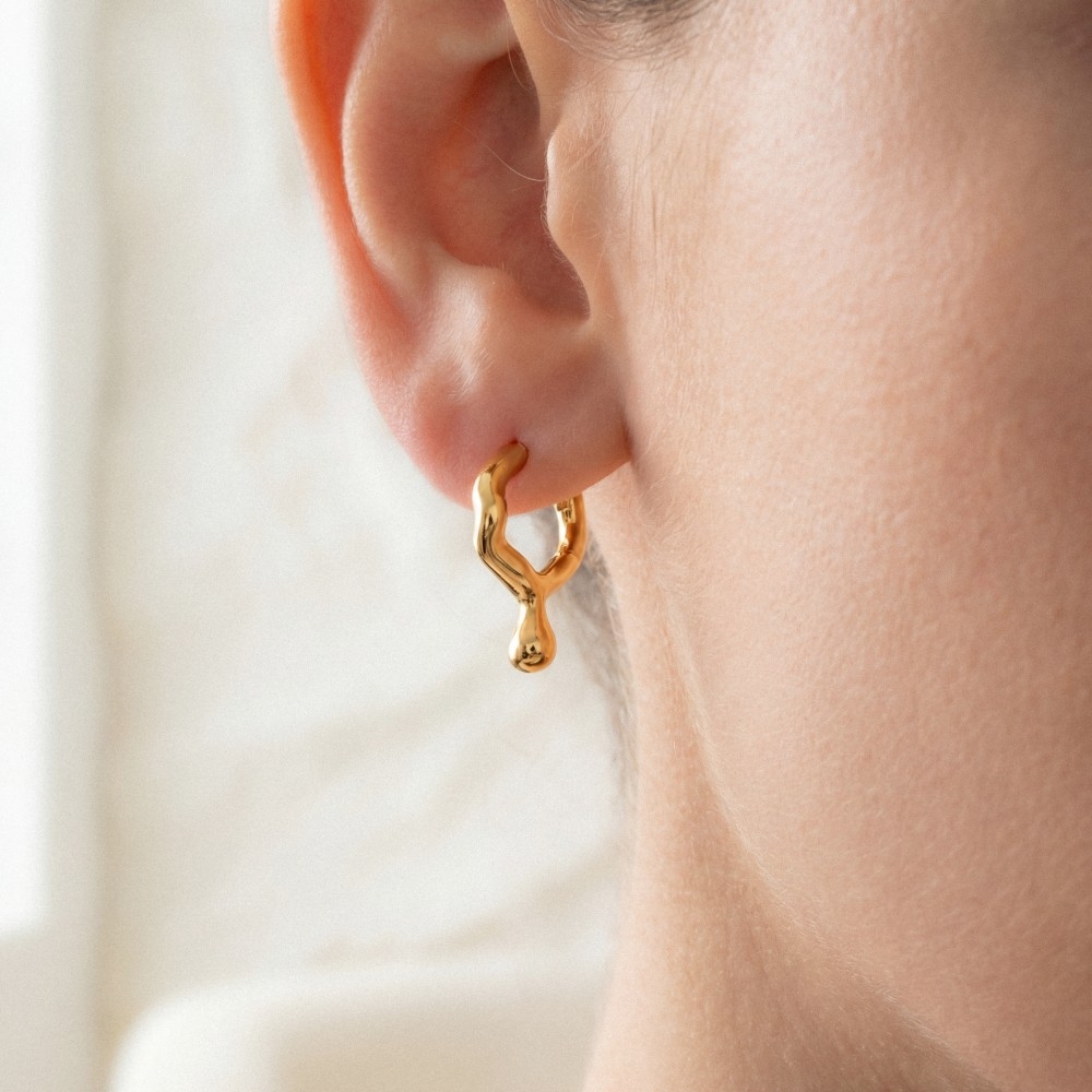 Gold Dipped Tear Drop Hinge Hoop Earrings