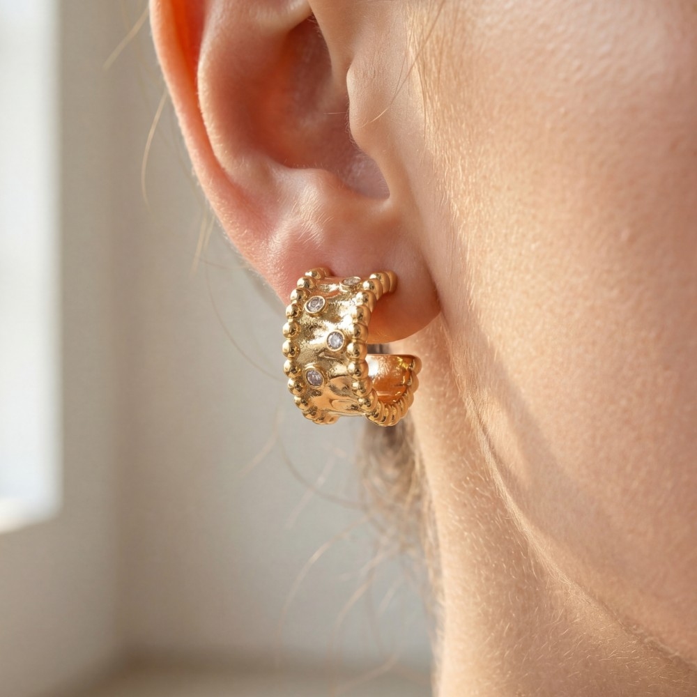 Gold Dipped Wide Hammered Mini Hoop Earrings