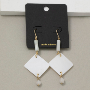 Ivory Shell Diamond Drop Bead Earrings