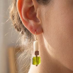 Pearl Lava Bead Amber Glass Drop Earrings