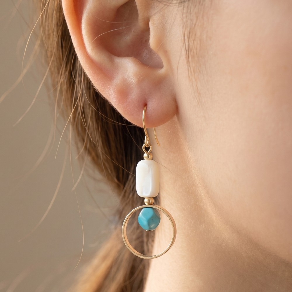 Pearl Tube & Stone Ring Dangle Earrings