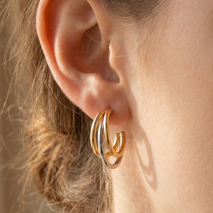 Two-Tone Triple Huggie Hoop Earrings