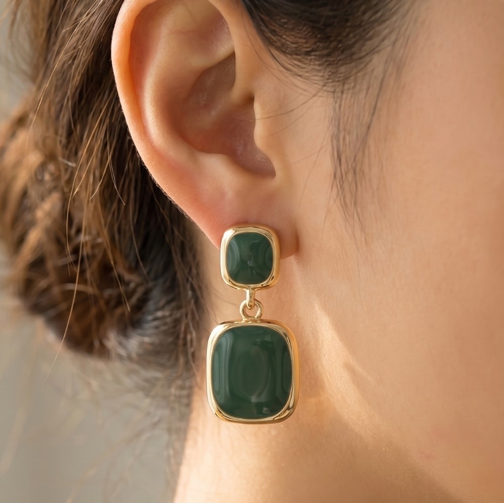 Double Cushion Colored Stone Drop Earrings