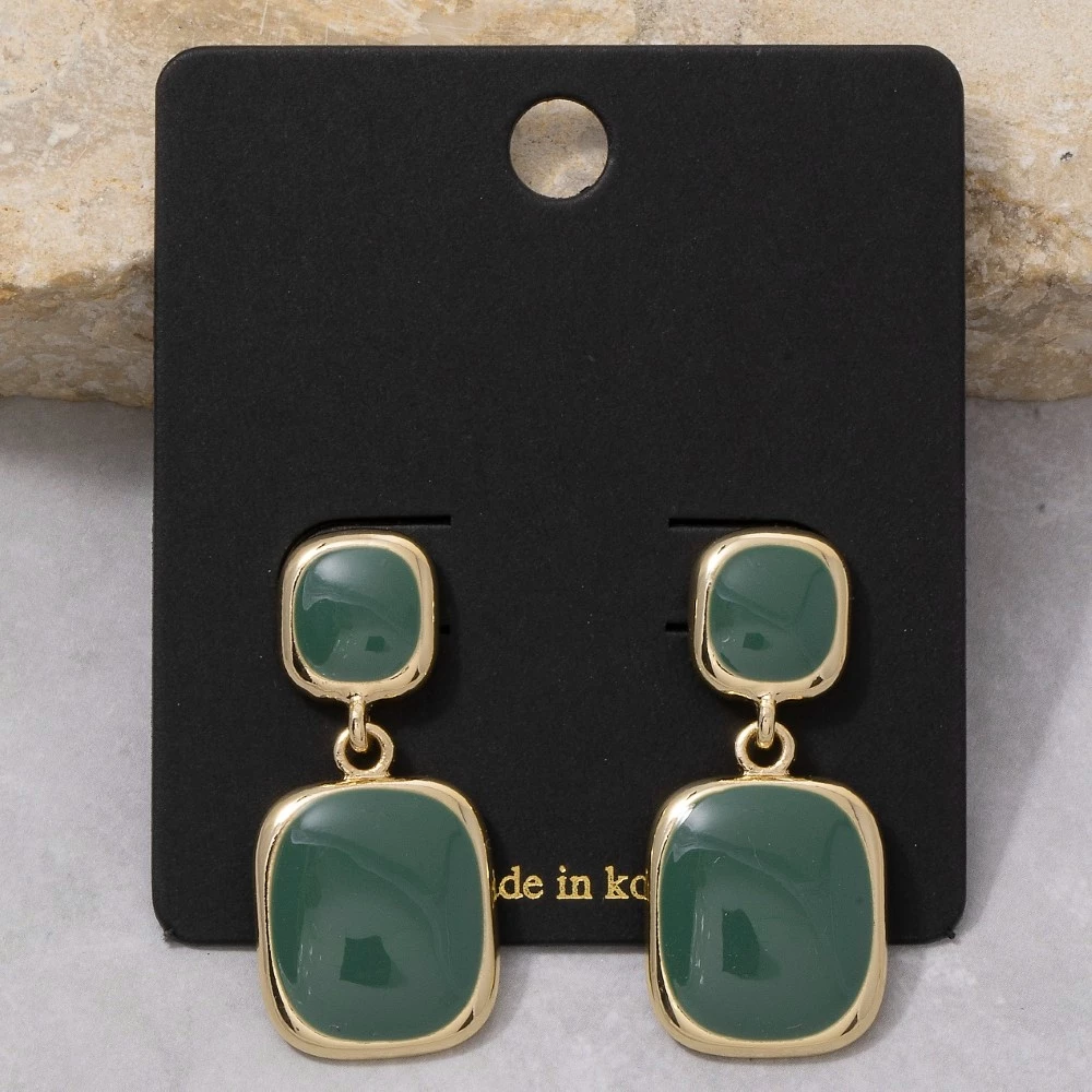 Double Cushion Colored Stone Drop Earrings