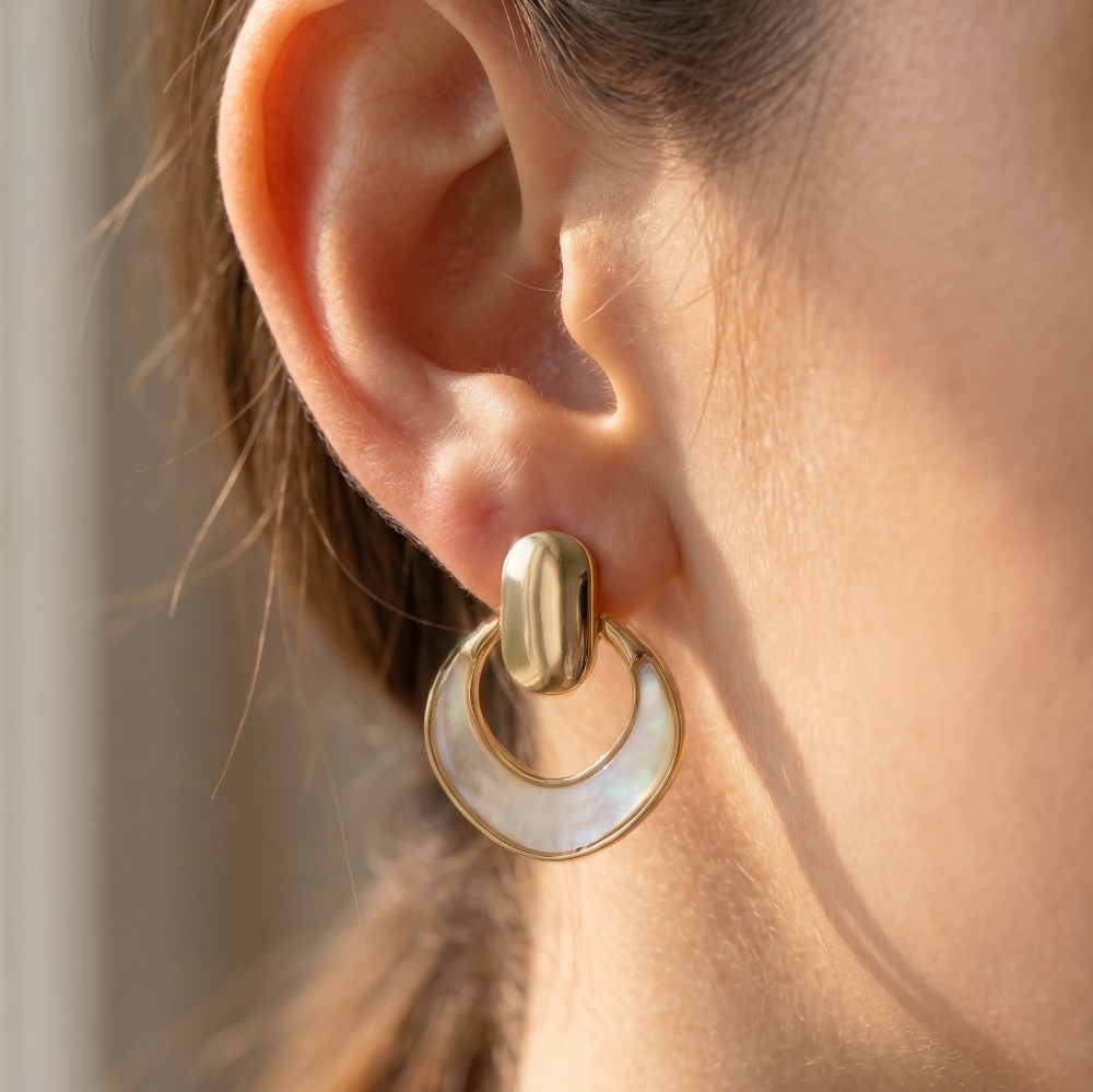 Shell Crescent & Dome Door-Knocker Drop Earrings