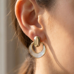Shell Crescent & Dome Door-Knocker Drop Earrings
