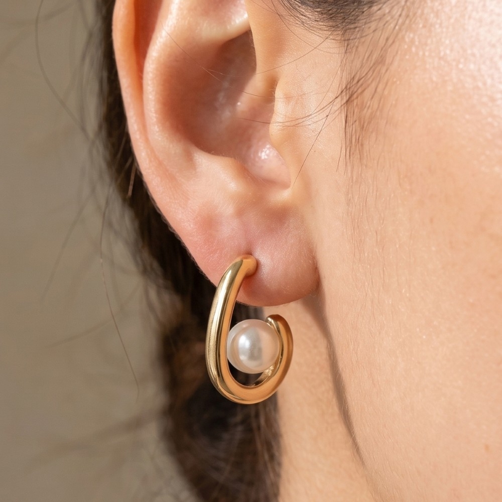 Open Teardrop Hoop With Pearl Drop Earrings