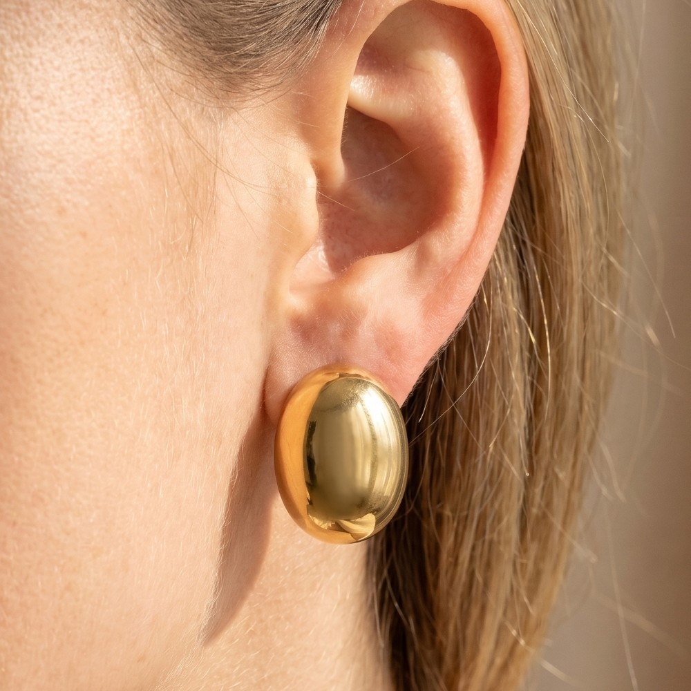 Large Puffy Oval Dome Stud Earrings