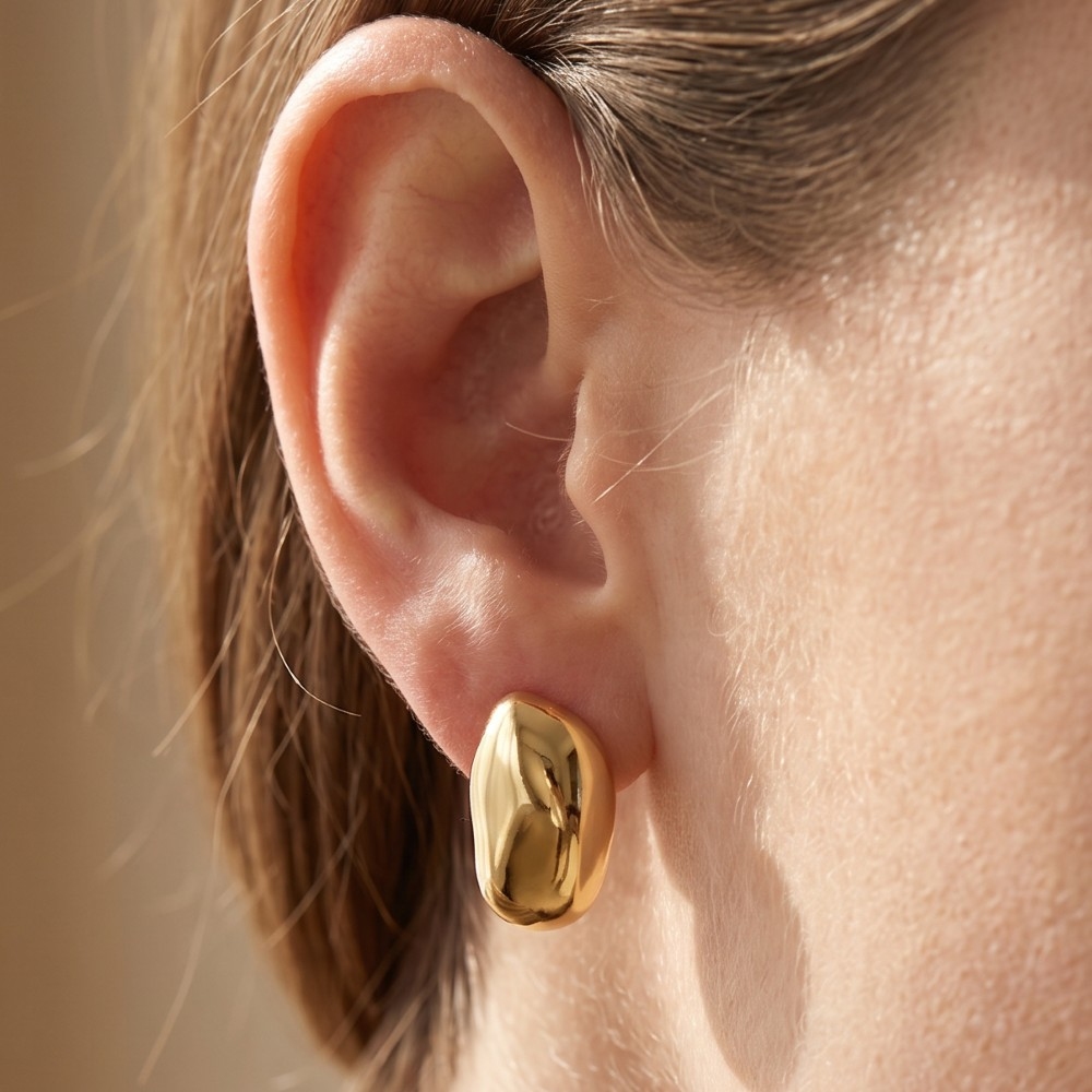 Puffy Oval Bean Stud Earrings