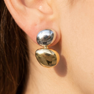 Two-Tone Double Pebble Drop Earrings
