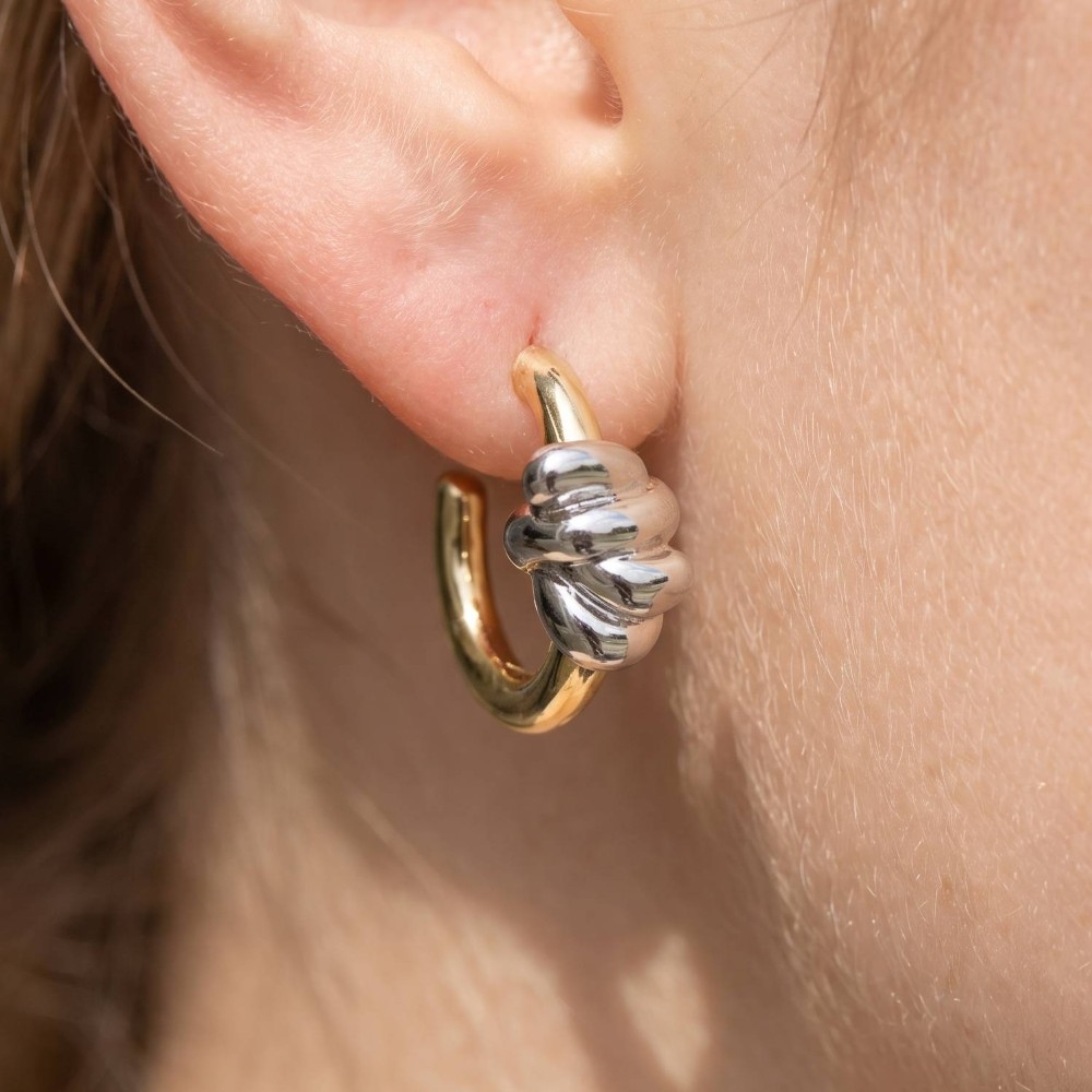 Two-Tone Hoop Earrings With Floral Accent