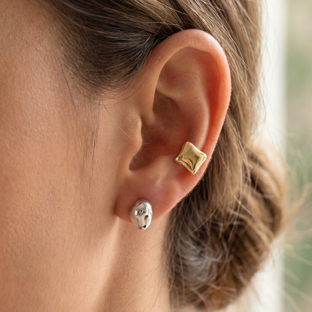 Two Tone Square & Nugget 2 Pair Stud Earring Set