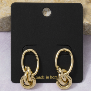 Gold Oval Link Drop Earrings With Knot Charm