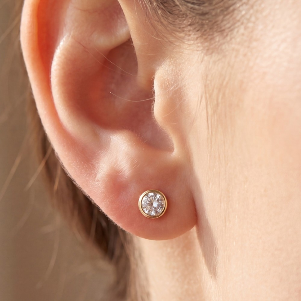Round Cz Bezel Stud Earrings
