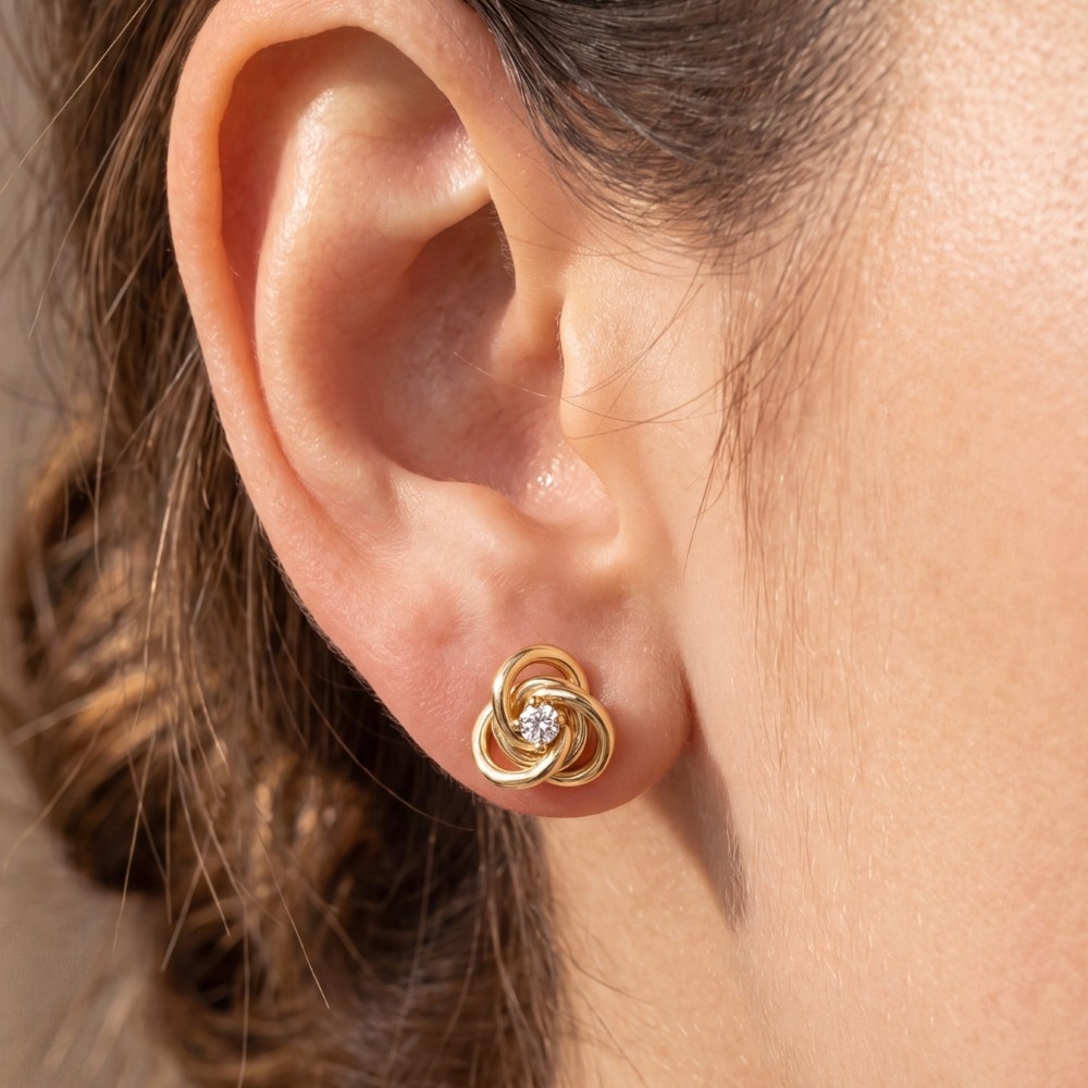 Cz Love Knot Swirl Stud Earrings