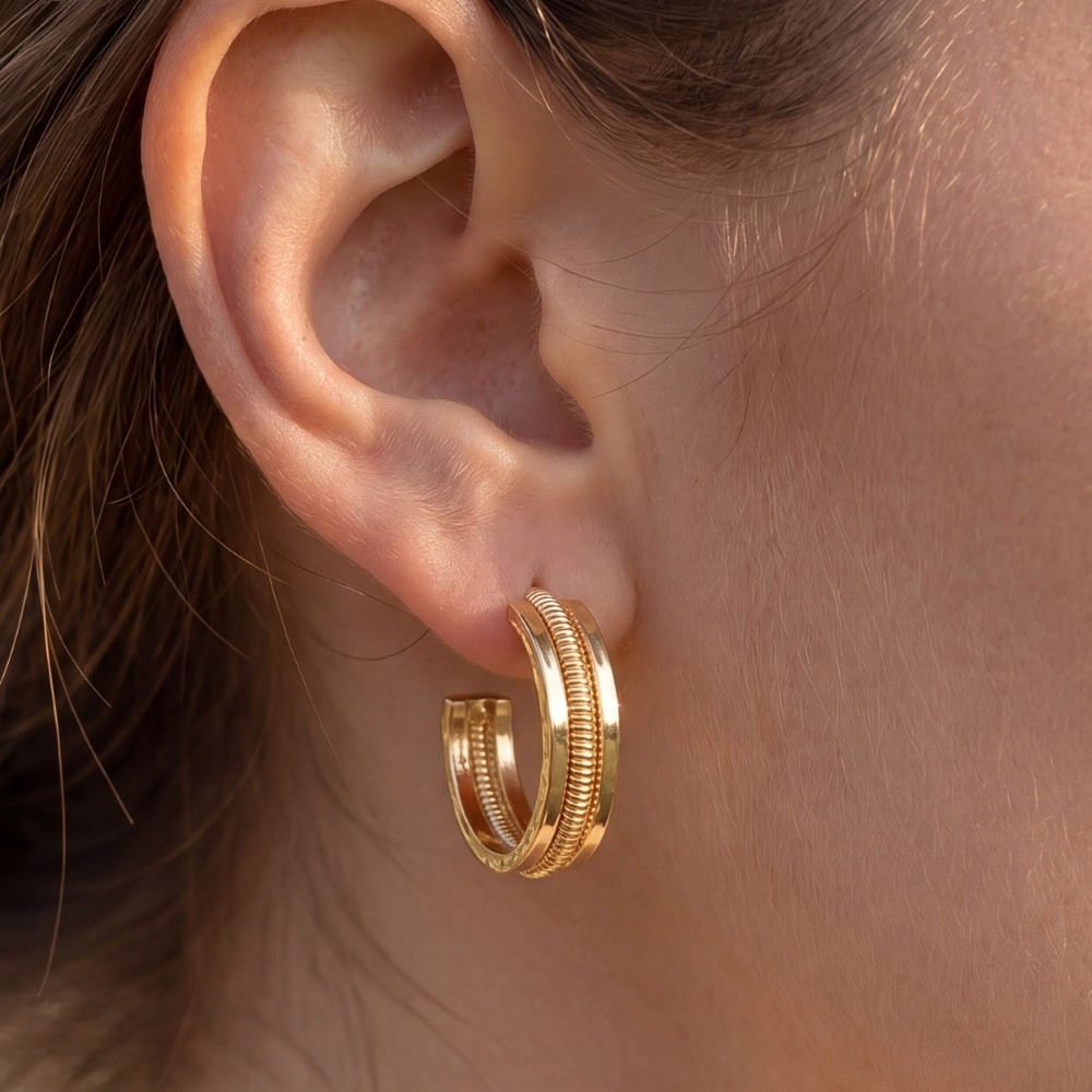 Beaded Edge Wide Huggie Hoop Earrings