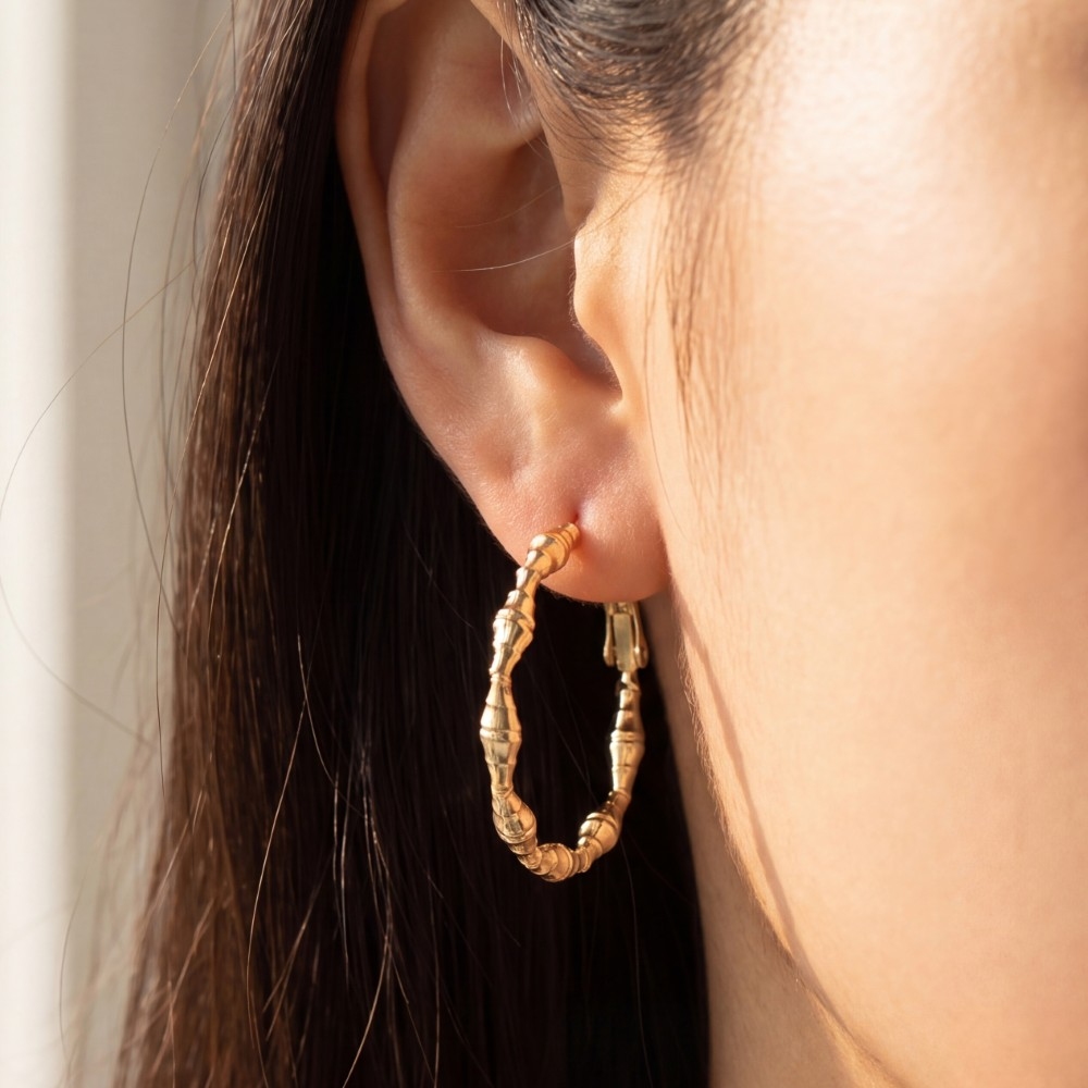 Bamboo Node Segmented Large Hoop Earrings