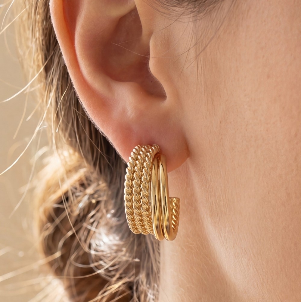 Multi Band Rope & Plain Wide Huggie Hoop Earrings