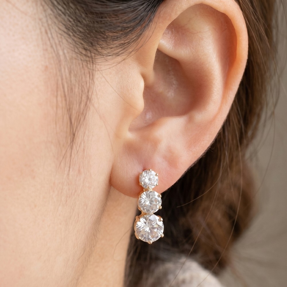 Triple Graduating Cz Bar Ear Crawler Earrings