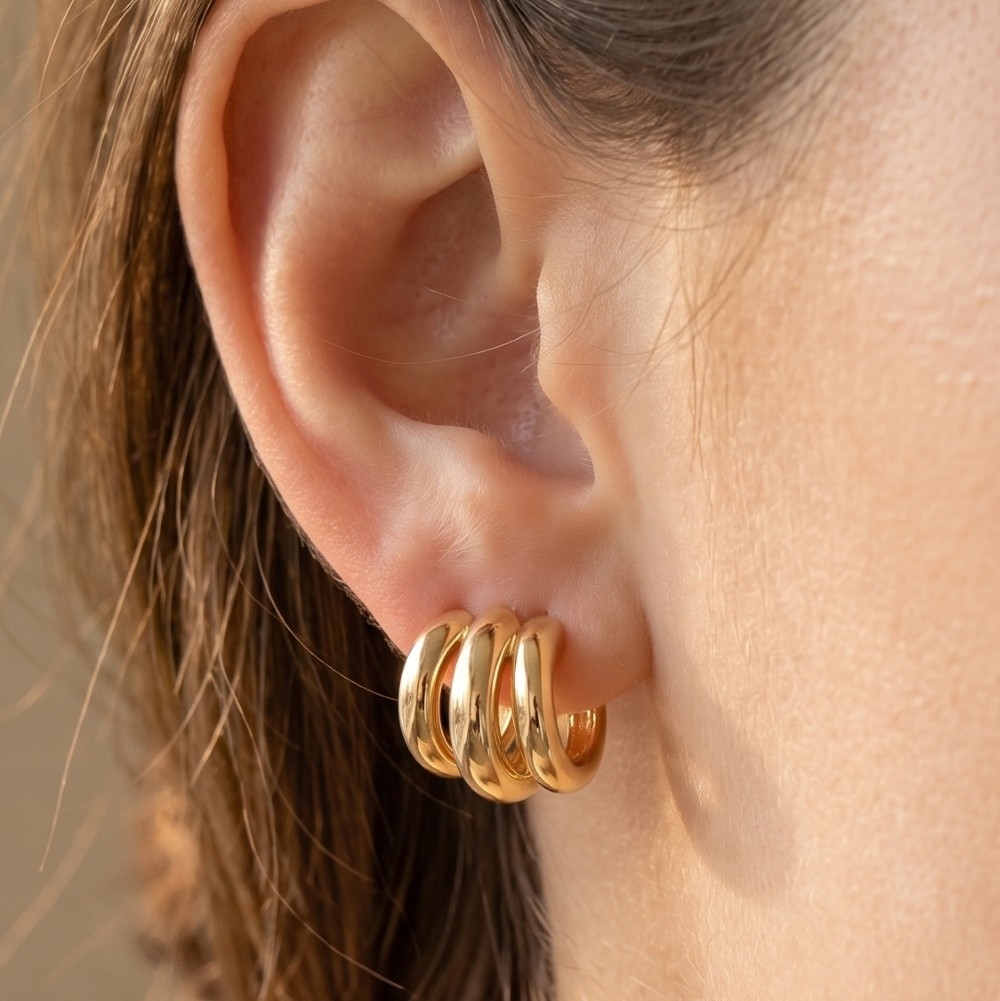 Triple Tube Ring Huggie Hoop Earrings